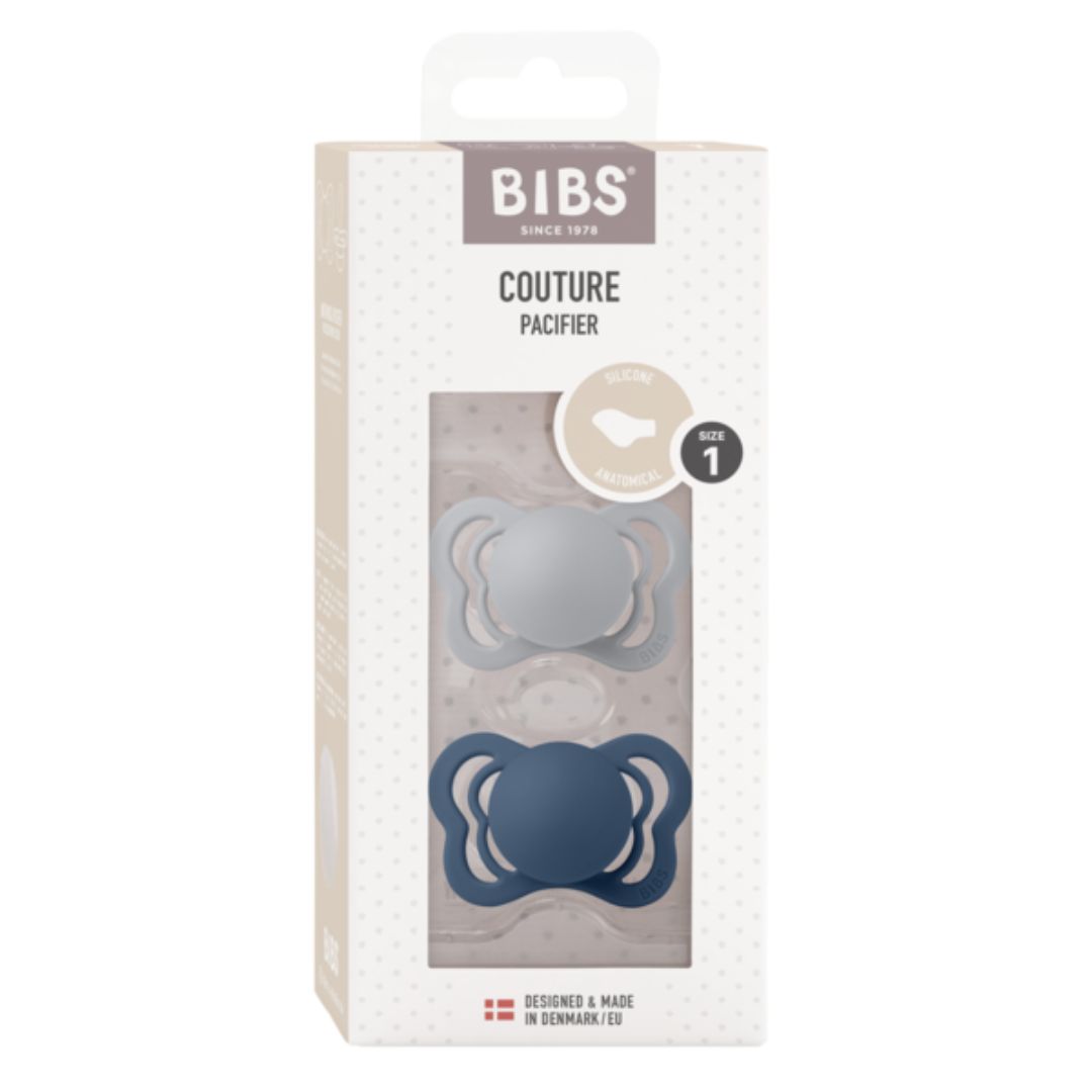 BIBS-sut Couture 2-pak silikone 0-6m Cloud/Steel Blue