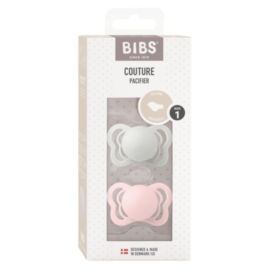 BIBS-sut Couture 2-pak silikone 0-6m Haze/Blossom